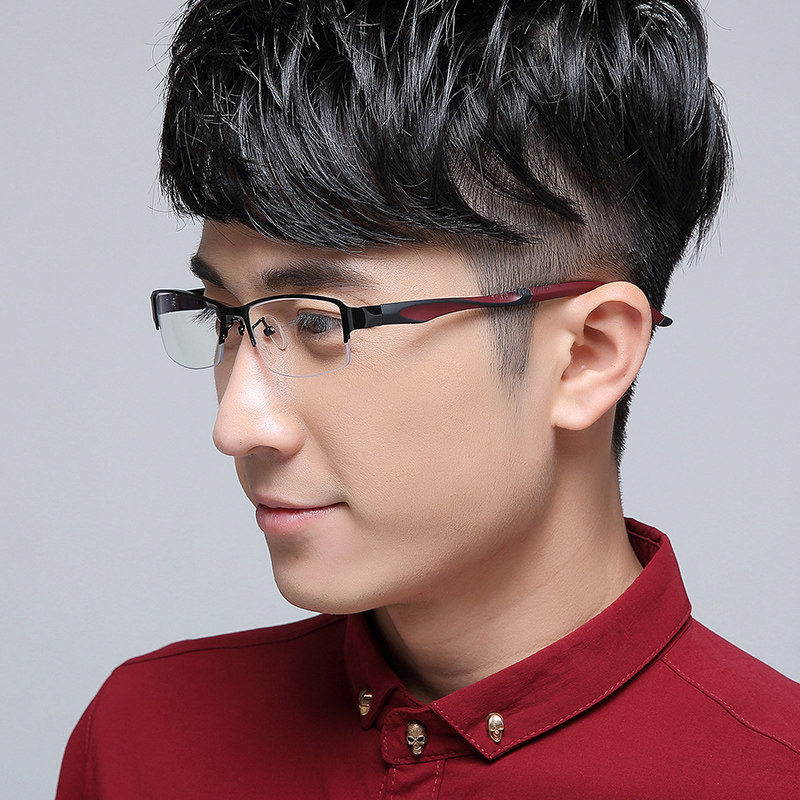 近视眼镜男有度数超轻半框可配成品变色眼镜框黑色舒适眼睛近视镜