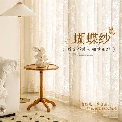 蝴蝶纱2025新款透光不透人卧室高级感窗纱帘法式窗帘遮光客厅飘窗