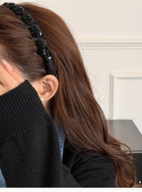 【下单立减50】覆古闪钻黑色串珠缠绕发箍_WF