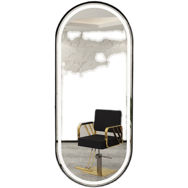 理发店镜子挂墙美发镜台单面落地带灯发光理发镜子发廊专用壁挂式