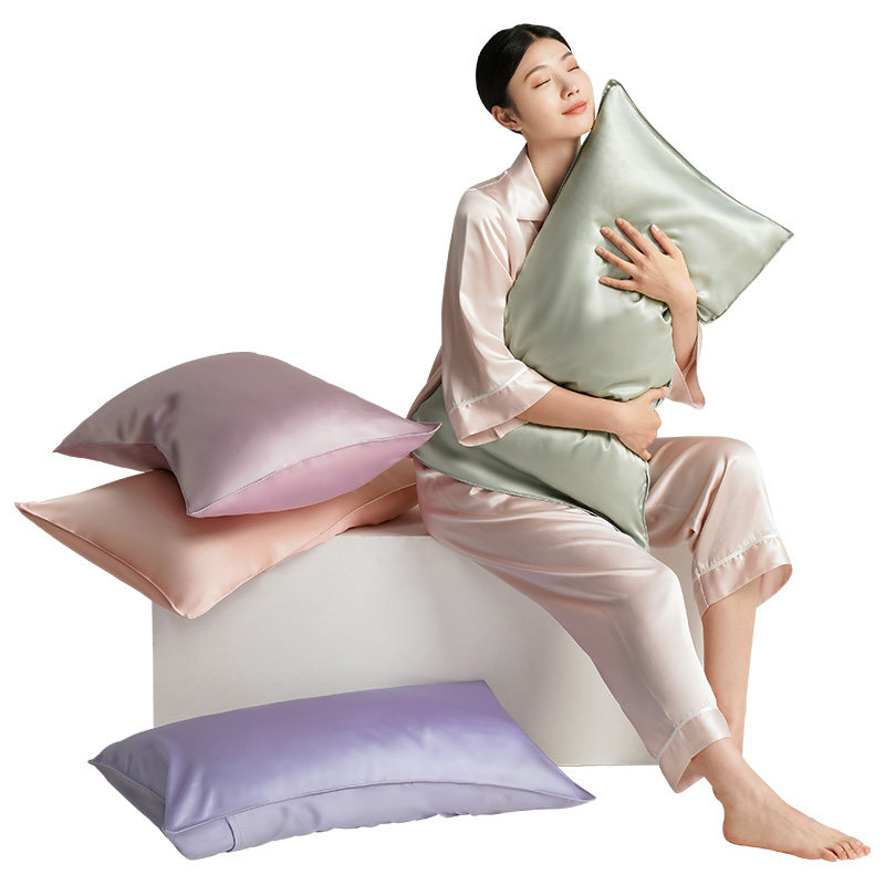 绣娘真丝枕套单面100%桑蚕丝润滑细腻纯色枕头套单人素锦枕套