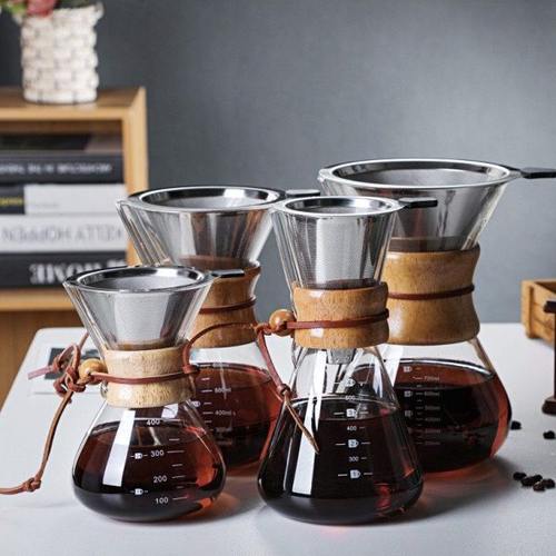 .木片手冲咖啡壶 咖啡杯简约透明玻璃咖啡馆家用咖啡杯 现货供应