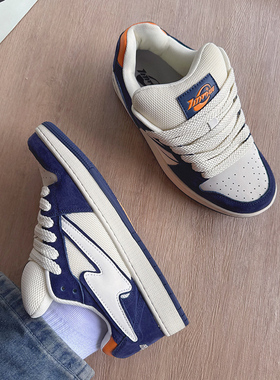 TINMUU于文文同款天牧闪电狂潮高街学院情侣时尚刺绣休闲面包板鞋