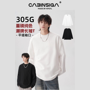 CABINSIGA305g重磅长袖 情侣潮 T恤男宽松半高领卫衣秋冬季 打底衫