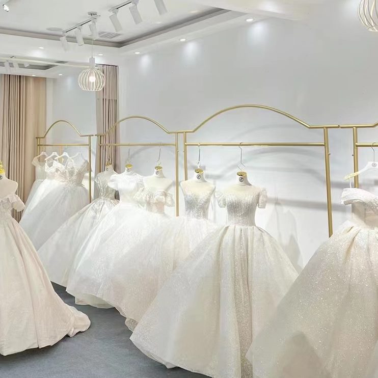 货架礼服齐加粗高档地婚纱简约店网红挂架侧秀禾展示架落地架拖尾