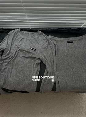 ｛高定面料｝ 松软弹力面料 T恤上衣+包身半裙灰色套装