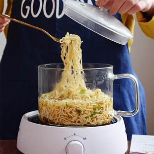 高硼硅玻璃泡面 面碗带盖子防烫碗黑晶炉加热玻璃碗学生用防尘碗