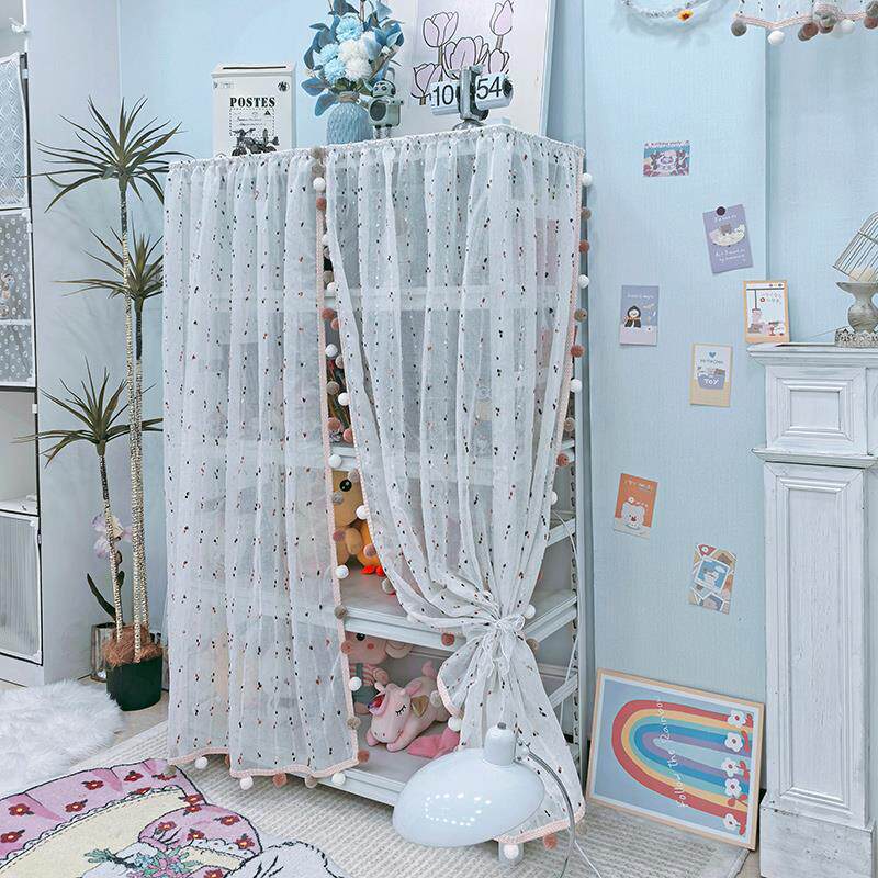 ins风房间布置书架防尘帘置物架遮丑帘纱帘小窗帘免打孔挡杂物帘