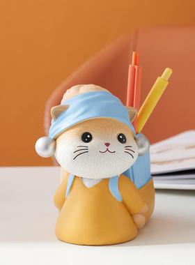 可爱的猫笔筒装饰办公室工作站桌面装饰学生实用存储生日礼物的女