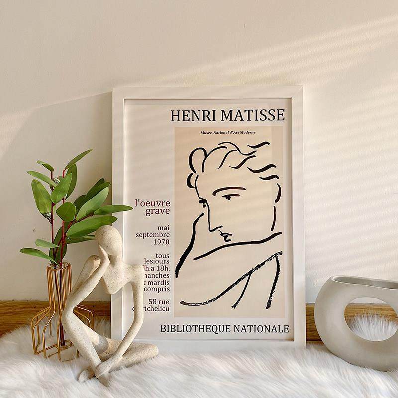 北欧风磁铁海报挂画夹马蒂斯抽象线条ins简约木质相框装饰画 挂墙