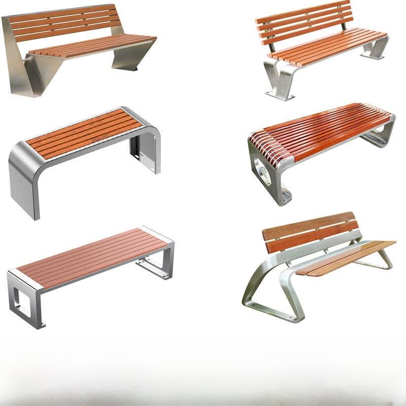 公园长凳户外椅子露天广场户外双庭院实木长凳不锈钢休闲椅