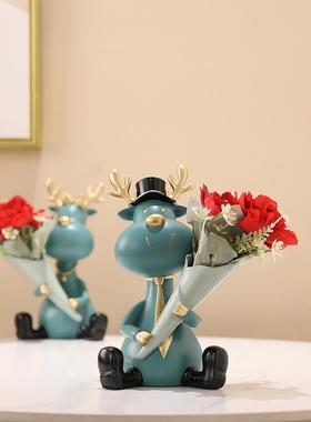 鹿插花摆件电视柜酒柜餐边柜装饰品轻奢新婚结婚礼物创意仿真花艺