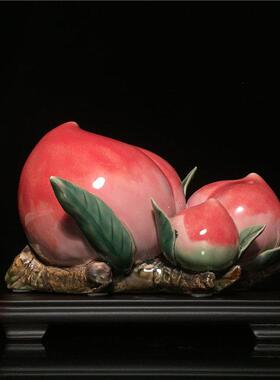 寿桃陶瓷摆件家居客厅玄关新中式创意装饰品新居乔迁长辈生日送礼