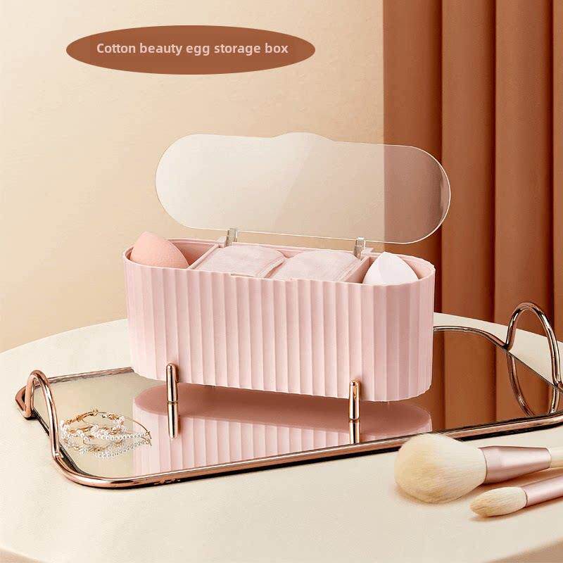 梳妆台化妆棉湿敷棉收纳盒多格防尘带盖棉签卸妆棉美妆蛋粉扑整理