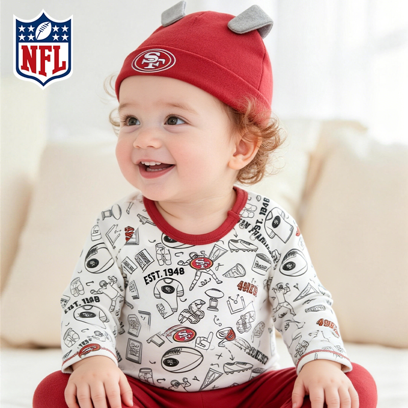 NFL婴幼儿印花包屁衣+红色运动休闲卫裤+红色帽子3件套装顺丰包邮图片