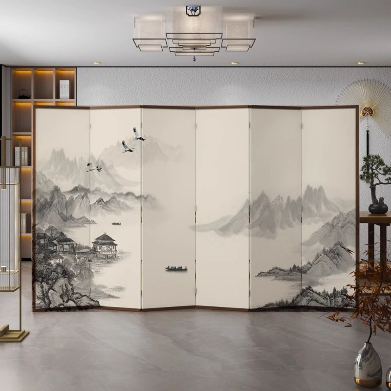 新中式折叠屏风酒店茶室遮挡入户玄关家用移动隔断背景墙办公折屏