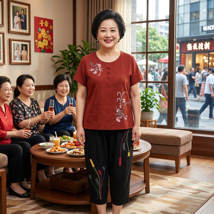 夏季妈妈装减龄舒适短袖两件套