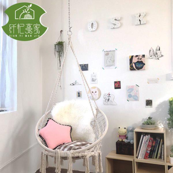 ins北欧风流苏吊椅民宿棉绳吊篮室内少女公主网红秋千家用摇篮椅