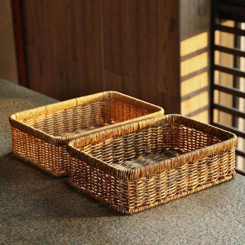 田园风仿藤编桌面杂物盒长方形茶几钥匙编织收纳筐浴室置物篮塑料,收纳整理,桌面收纳盒,淘宝优惠券,粉丝福利购,淘宝优惠卷
