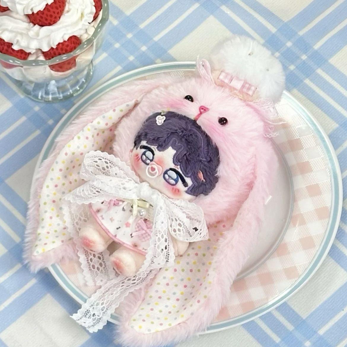 10cm娃衣棉花娃娃“长耳兔兔帽”套装娃衣可爱毛绒玩偶换装着替