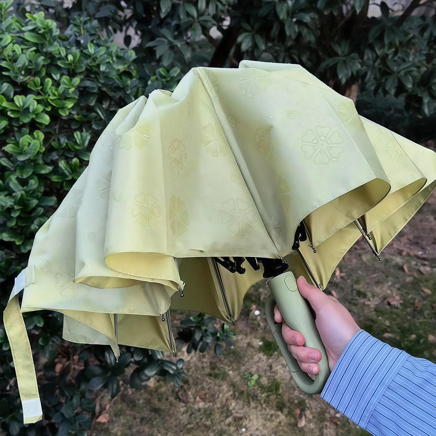 抹茶绿遇水开花雨伞女晴雨两用小巧便携加大加厚加固全自动折叠伞