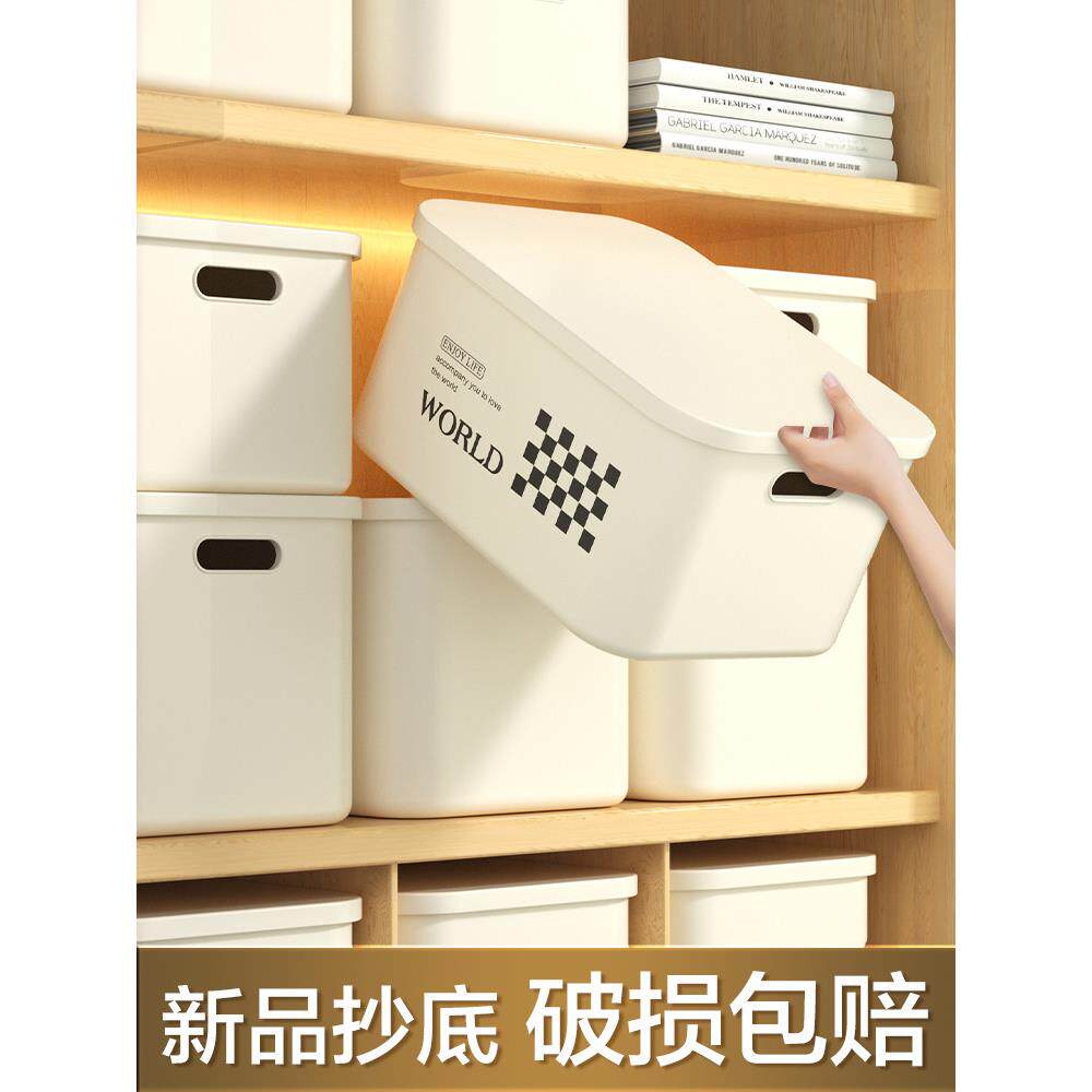 日本精工居家桌面收纳盒零食杂物塑料整理筐家用长方形带盖储物盒