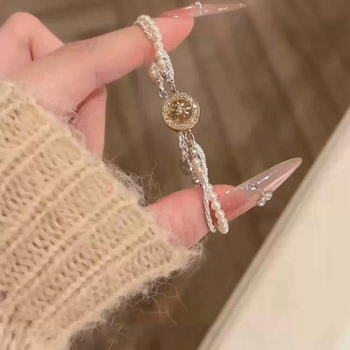 法式复古锆石芒星珍珠手链精致气质优雅百搭手环轻奢高级感手饰女