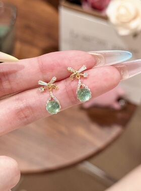 蝴蝶结925水滴高级设计耳饰银针