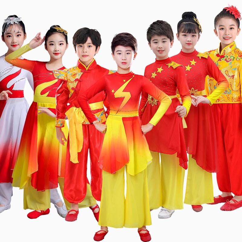 儿童打鼓服秧歌服腰鼓舞蹈服元旦喜庆开门红演出服装表演服男女童