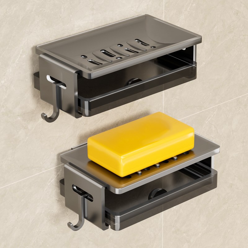 免打孔肥皂盒壁挂式卫生间香皂沥水盒家用浴室高档新款双层置物架