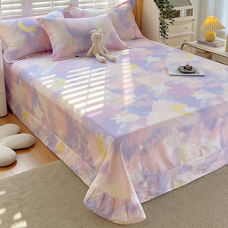 圆角花边纯棉床单单件女生单人1.5米1.8m全棉被单枕套三件套垫单