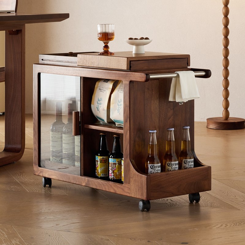 青春潮北美黑胡桃木小餐车家用沙发移动侧边几柜实木小推车茶水车
