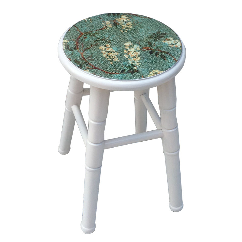 美式乡村实木凳子43高 圆餐凳白色田园 换鞋凳电脑休闲凳日式包邮