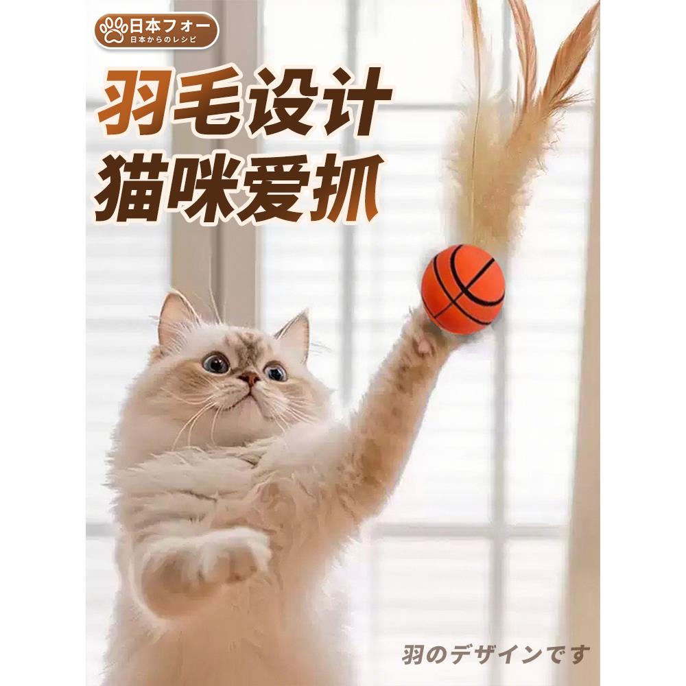 宠物羽毛逗猫球弹力球自嗨解闷互动发泄耐咬磨牙球逗猫棒玩具