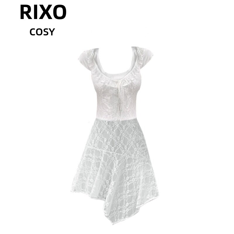 RIXO COSY白色蕾丝罩衫吊带连衣裙春夏设计感不规则收腰显瘦A字裙