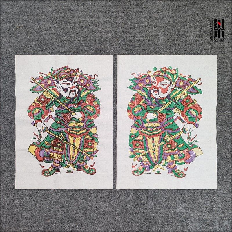 朱仙镇木板年画老门神p抱鞭秦琼敬德官代流传传统门神手工年画