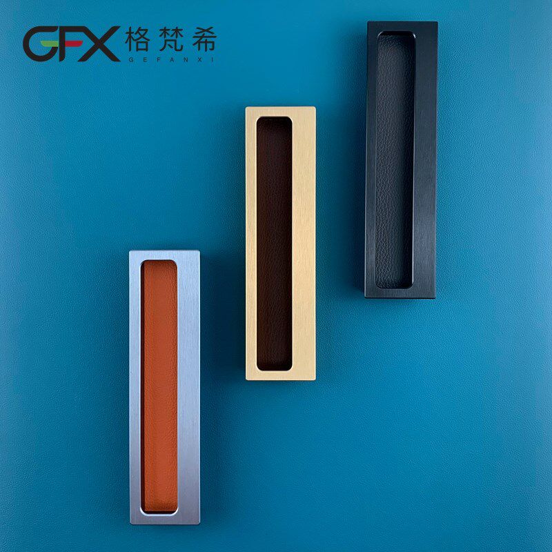 皮革暗扣拉手衣柜门推拉门抽屉移门橱柜隐K藏嵌入式把手开槽铝合