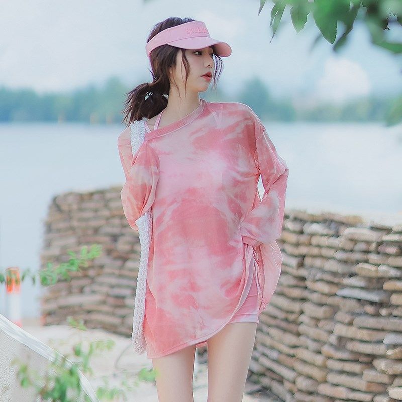 泳衣女款分体平角运动罩衫三件套保C守大码遮肉高级感2024新款泳