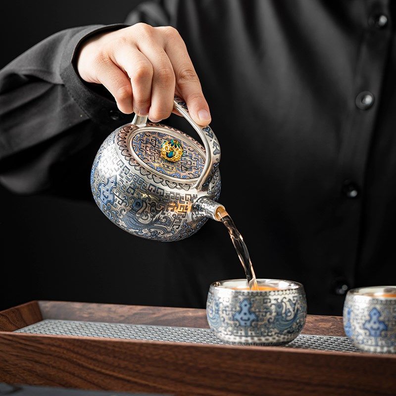 手工鎏银泡茶壶茶杯n茶具套装送长辈领导老师退休结婚生日乔迁礼
