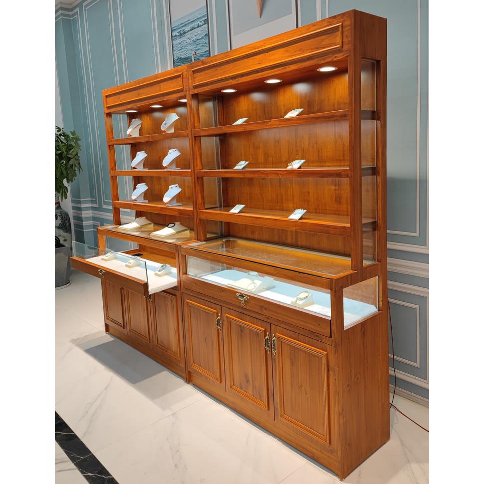 实木珠宝展示柜翡翠玉器展柜古董收纳陈列玻璃柜台饰品首饰柜定制