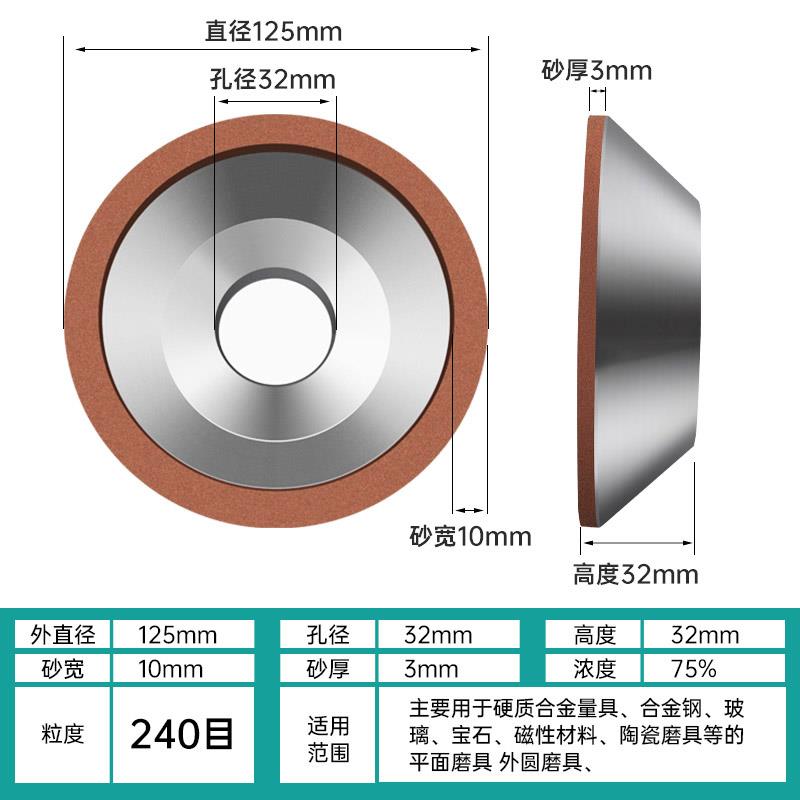 金刚石碗型砂轮磨硬质合金钨钢磨床沙轮片树脂碗形磨刀机砂轮