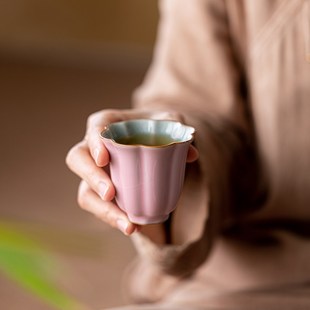 画续粉色汝窑主人杯单杯女功夫茶具茶杯单个品茗杯陶瓷开片可养