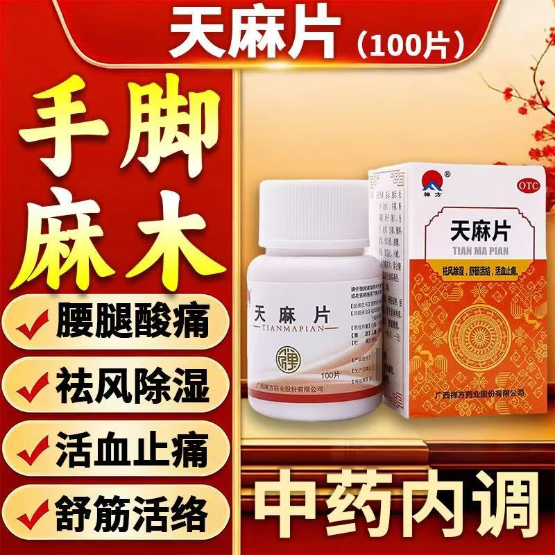 【禅方】天麻片100片 祛风除湿舒筋活络活血止痛手足麻木腰腿酸痛
