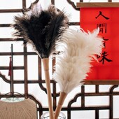 半宅文艺鸡毛掸子家用不掉毛打扫灰除尘神器车用榉木柄鸵鸟毛掸子