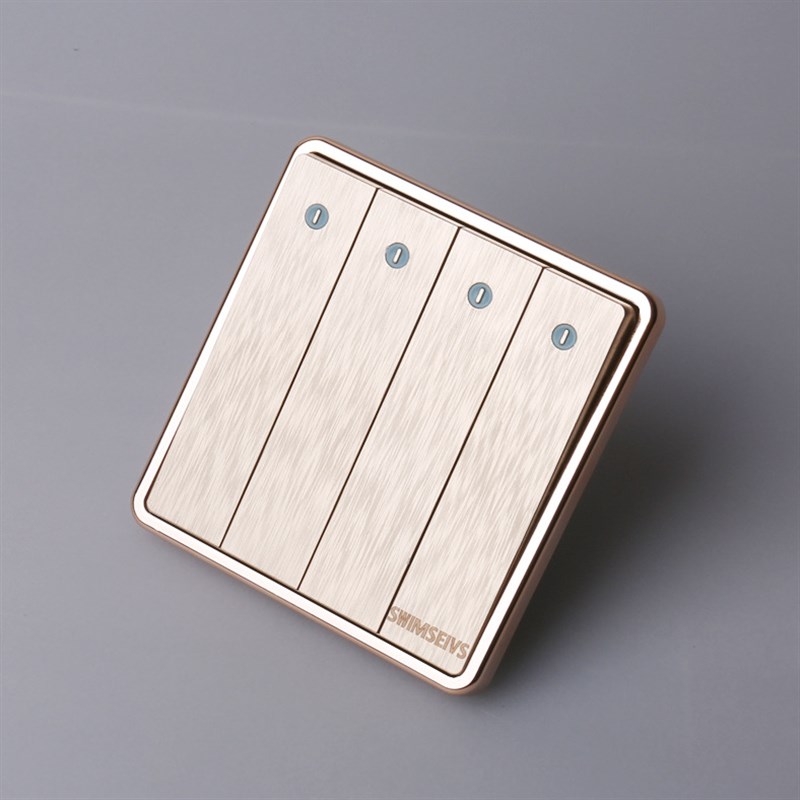 86型墙壁开关插座金色拉丝大板四开双控开关带荧光灯四位双联面板