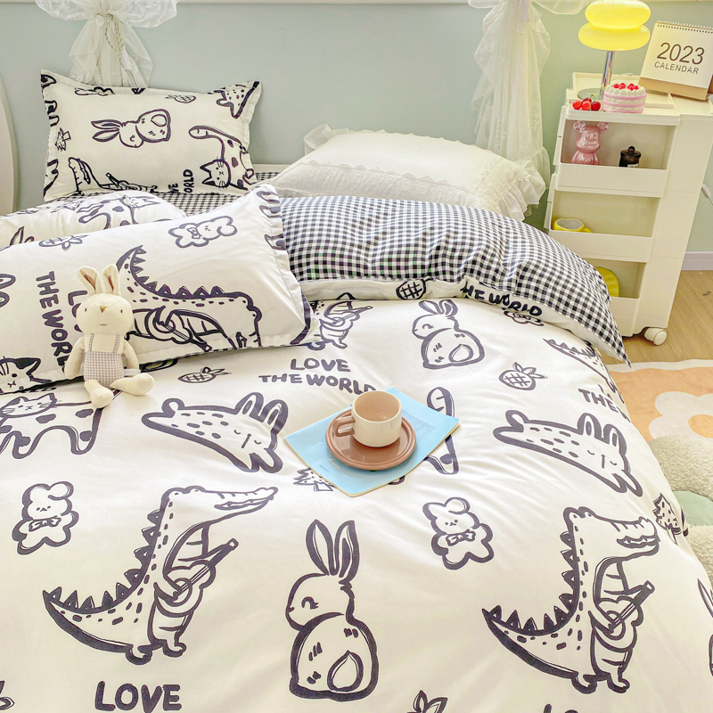 卡通床上四件套床单被套罩学生宿舍单人磨毛非全棉纯棉床品三件套