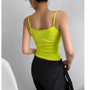 荧光绿色吊带背心女内搭纯棉夏季百搭肩带可调节露锁骨短款上衣女