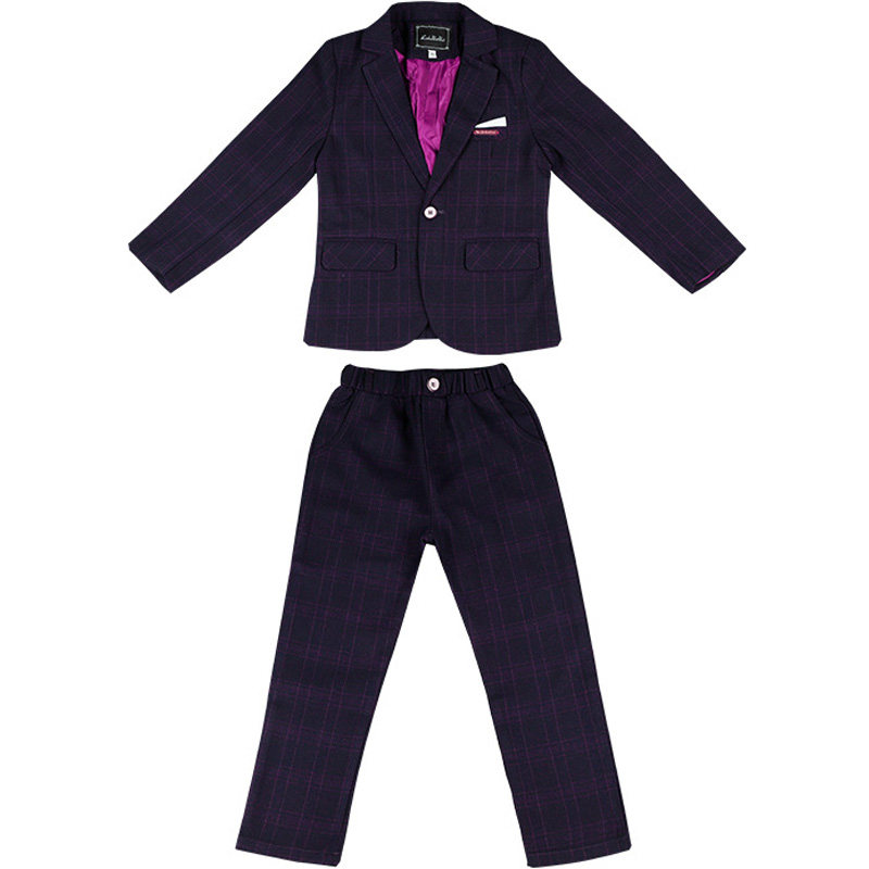 男童西装秋冬季婚礼花童紫红套装 宝宝洋气周岁礼服主持人演出服