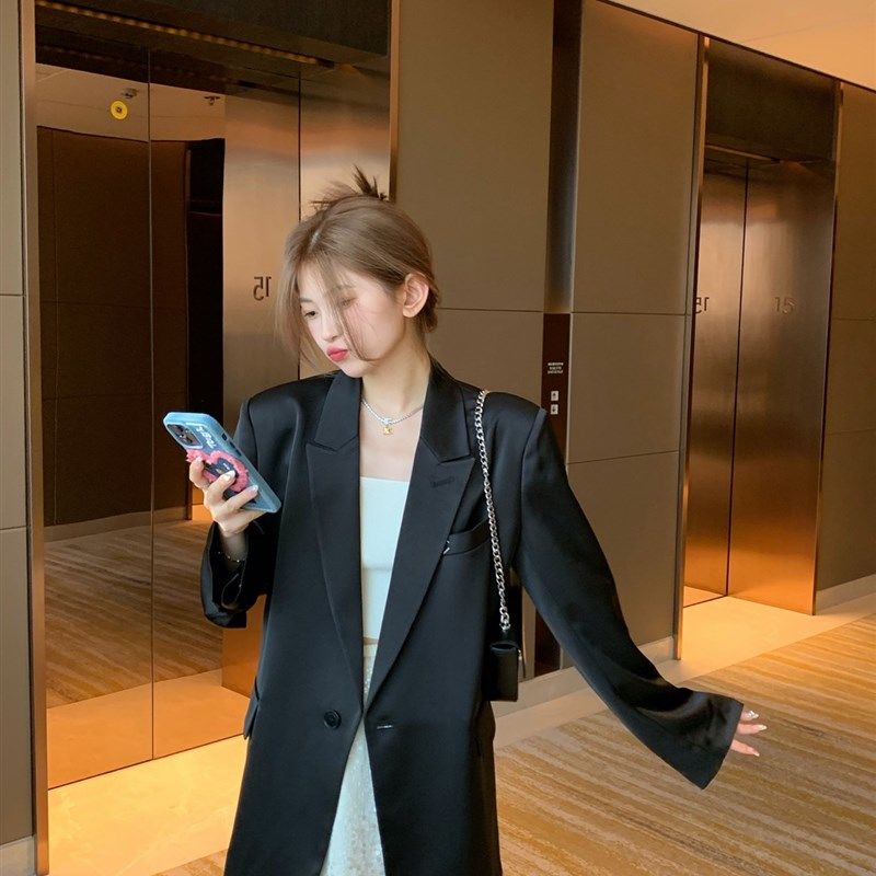 夏季凉感飘飘西装设计感黑白双色薄款外套设计款高级感缎面西服,女装/女士精品,西装,淘宝优惠券,粉丝福利购,淘宝优惠卷