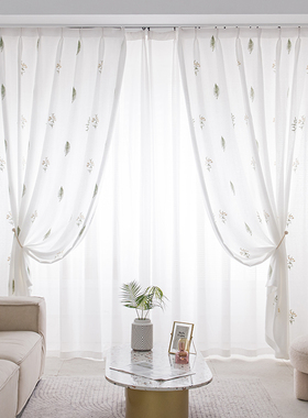 美式田园风飘窗纱帘绿色小清新窗纱定制沙透光不透人卧室窗帘窗纱